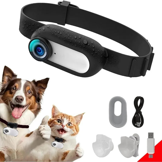 HD 1080P Cat Camera Collar with Video Record Wireless Mini Sport Cam Small Action Body Cameras for Pet Stuff Outdoor/Inoor